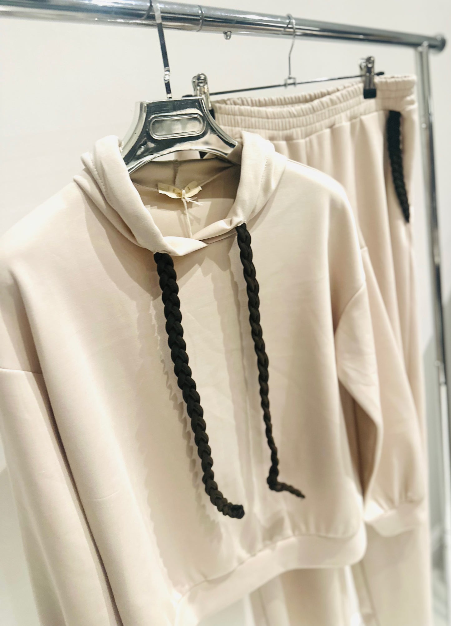 ORAZIA Beige Hoodie & Joggers with Braided Drawstring Detail