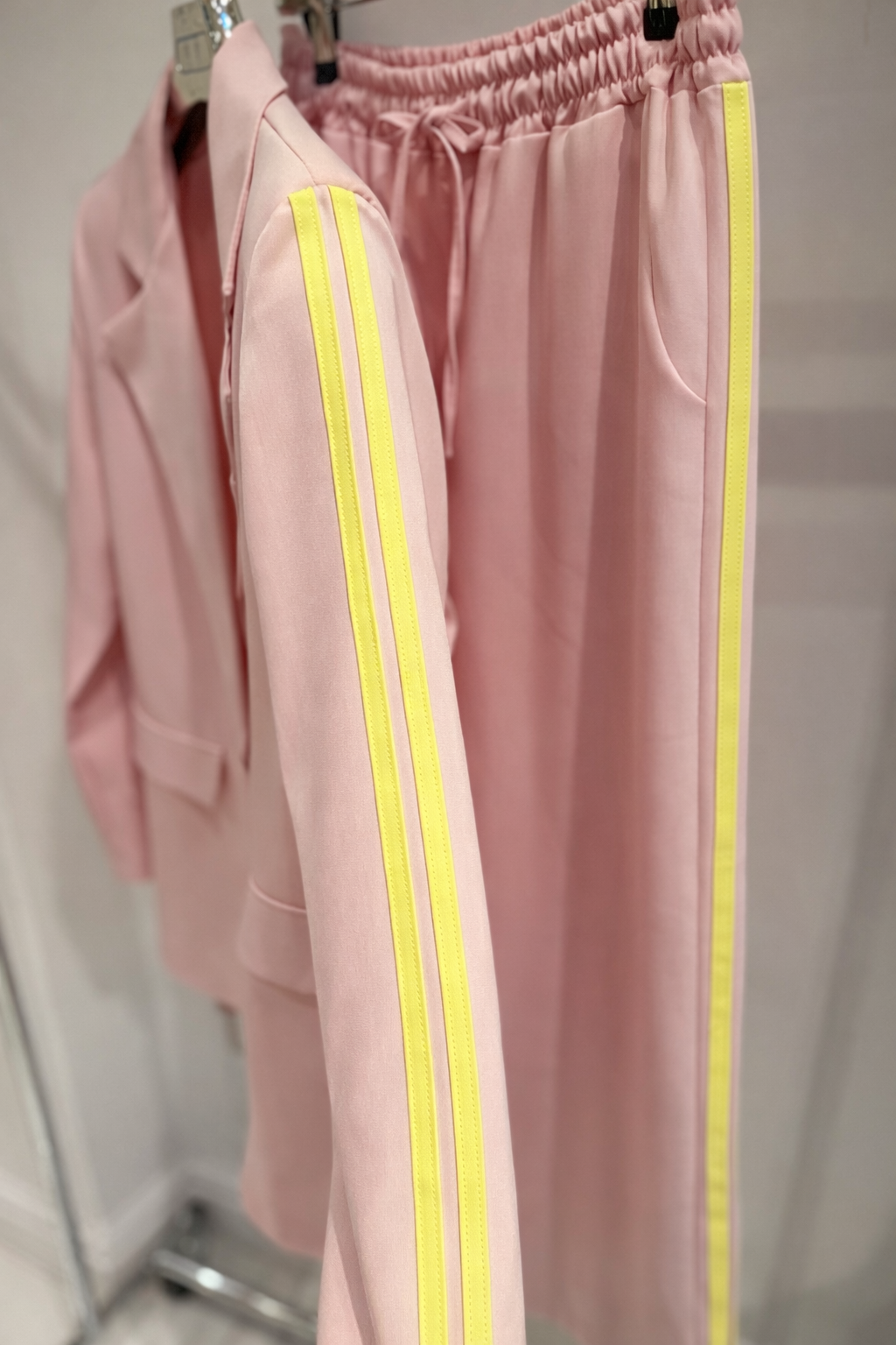 SIBLEY Pink Contrast Striped Blazer & Trousers Co-Ord
