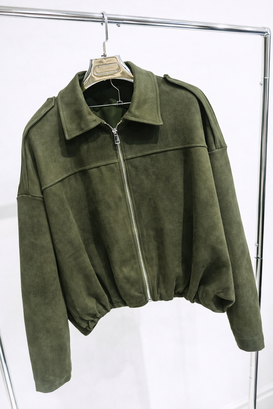 ROMY Khaki Faux Suede Zip Jacket