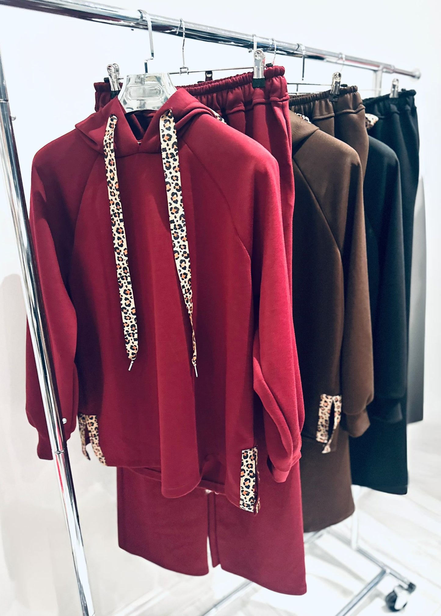 DAHNA Brown Top & Trousers Co Ord with Leopard Print Ribbon Trim