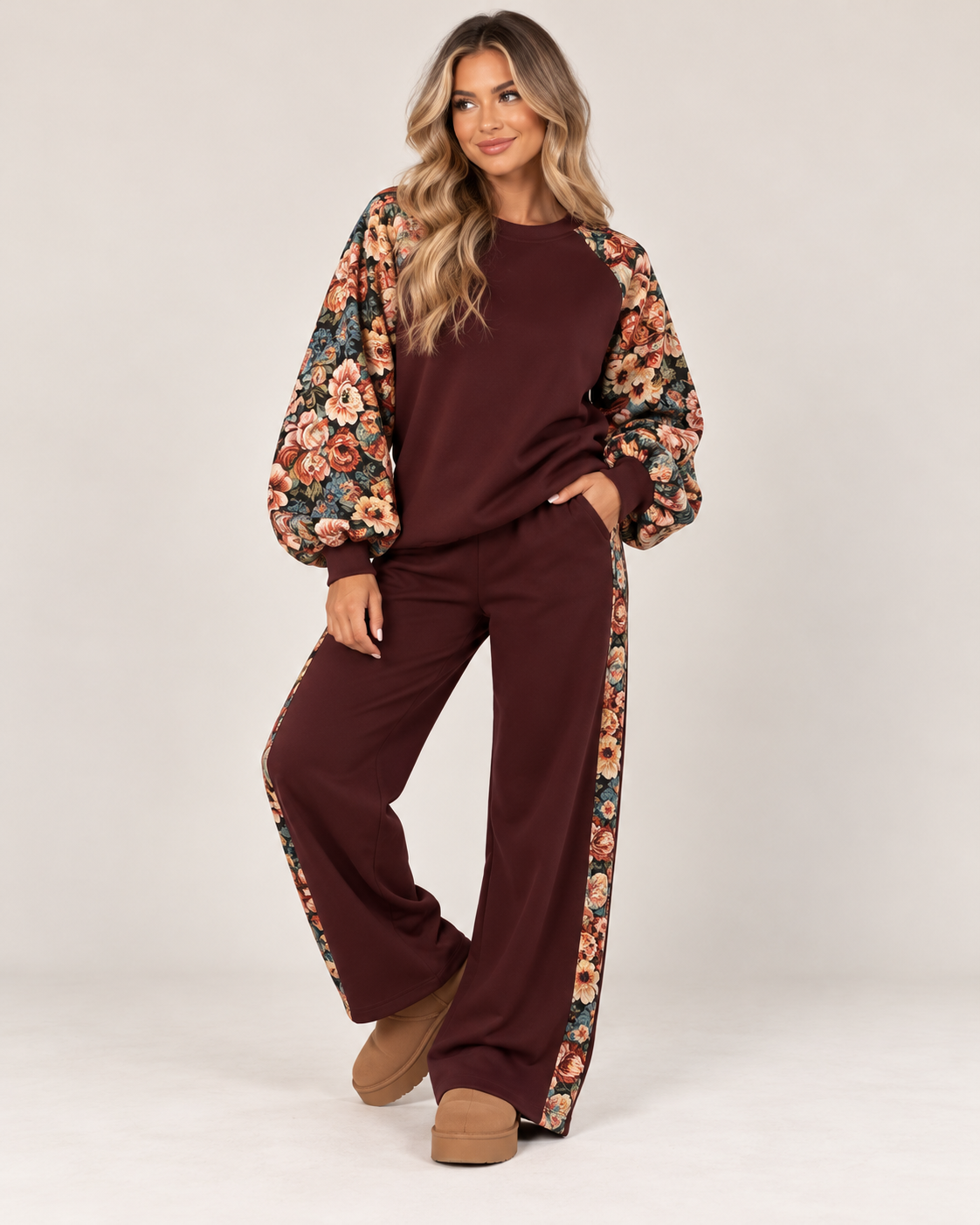 ROSELLA Burgundy Floral Sweater & Joggers Set