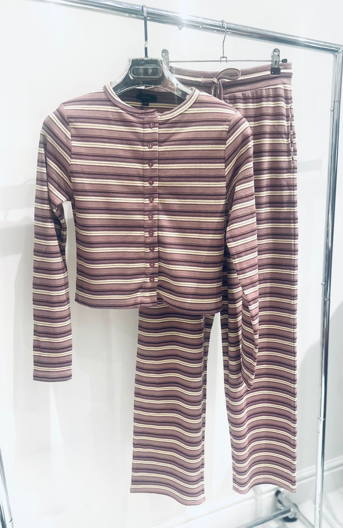 SORAYA Pink Striped Ribbed Lounge Set