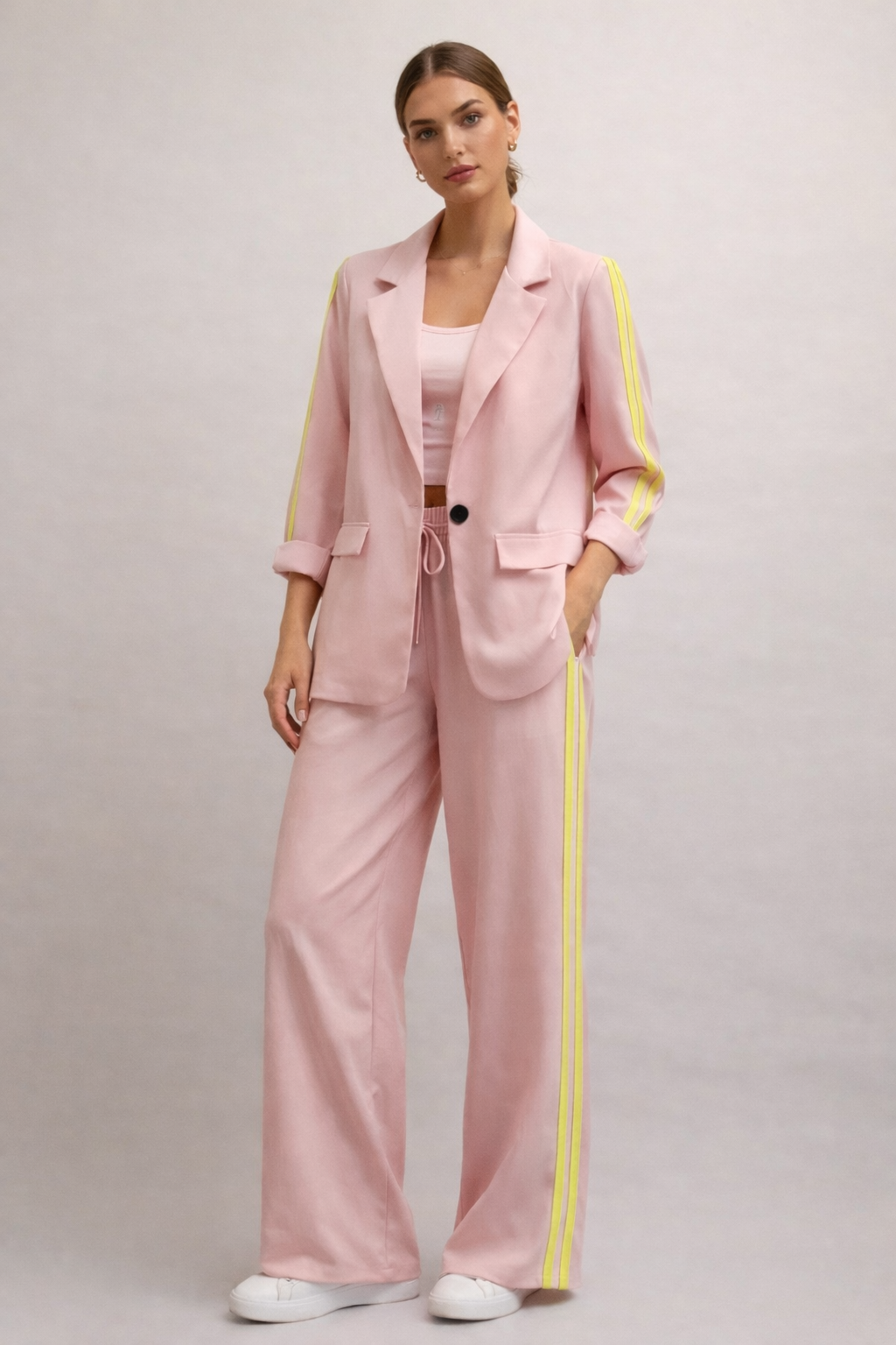 SIBLEY Pink Contrast Striped Blazer & Trousers Co-Ord