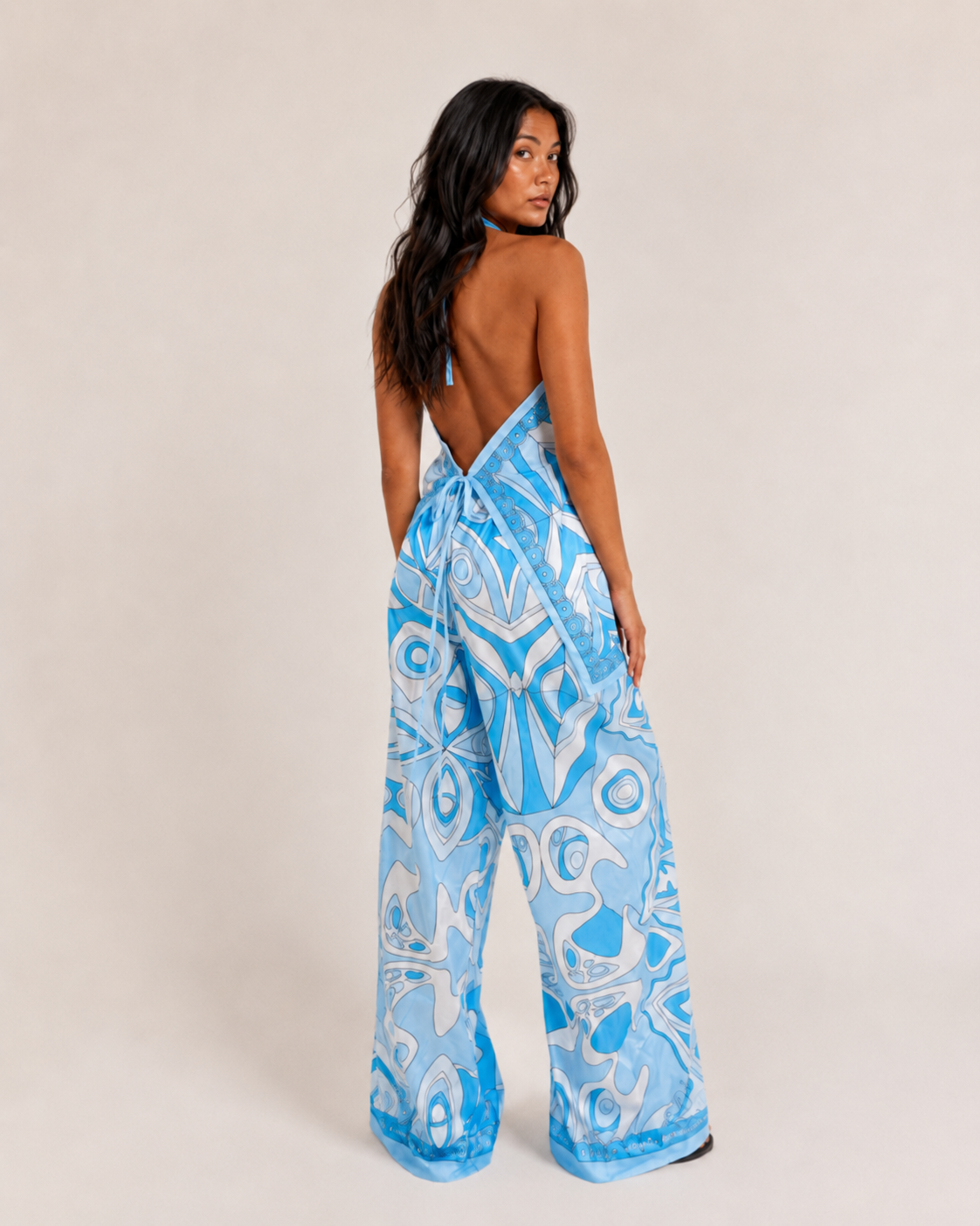 ISMERAI Blue Halterneck Top & Trousers Co-Ord