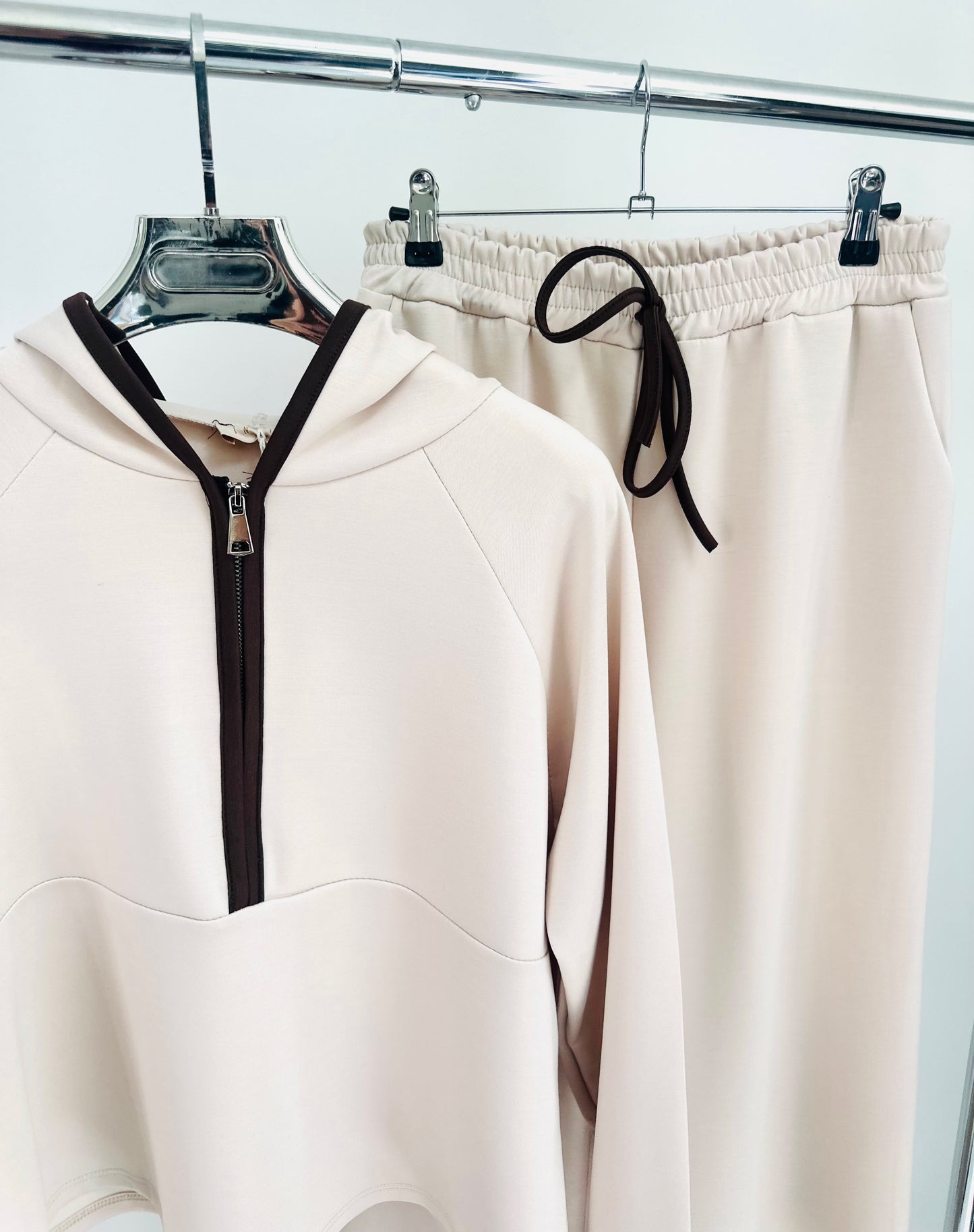 ELEYA Beige Half Zip Hoodie & Trousers Lounge Set