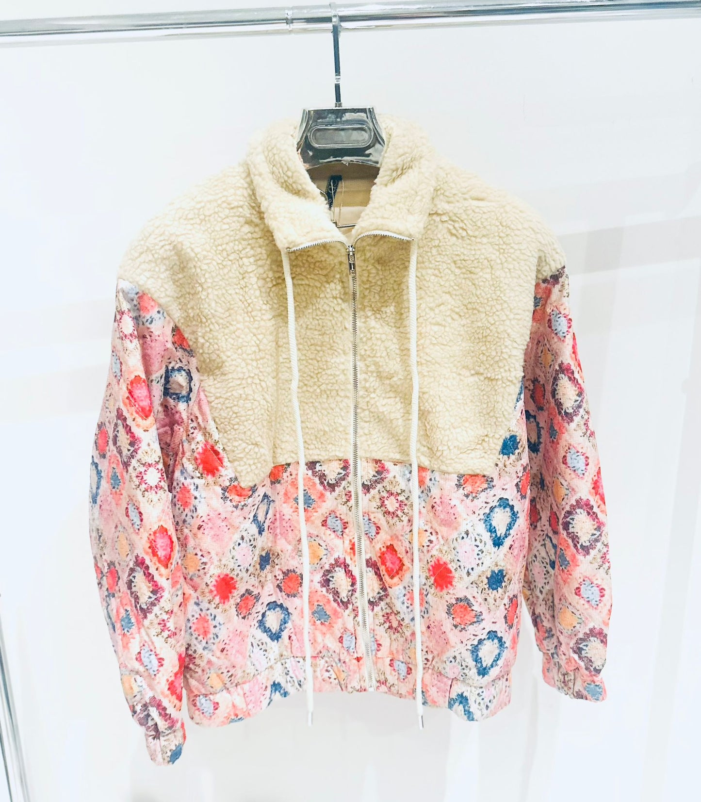CESARIA Cream Teddy Top Zip Jacket