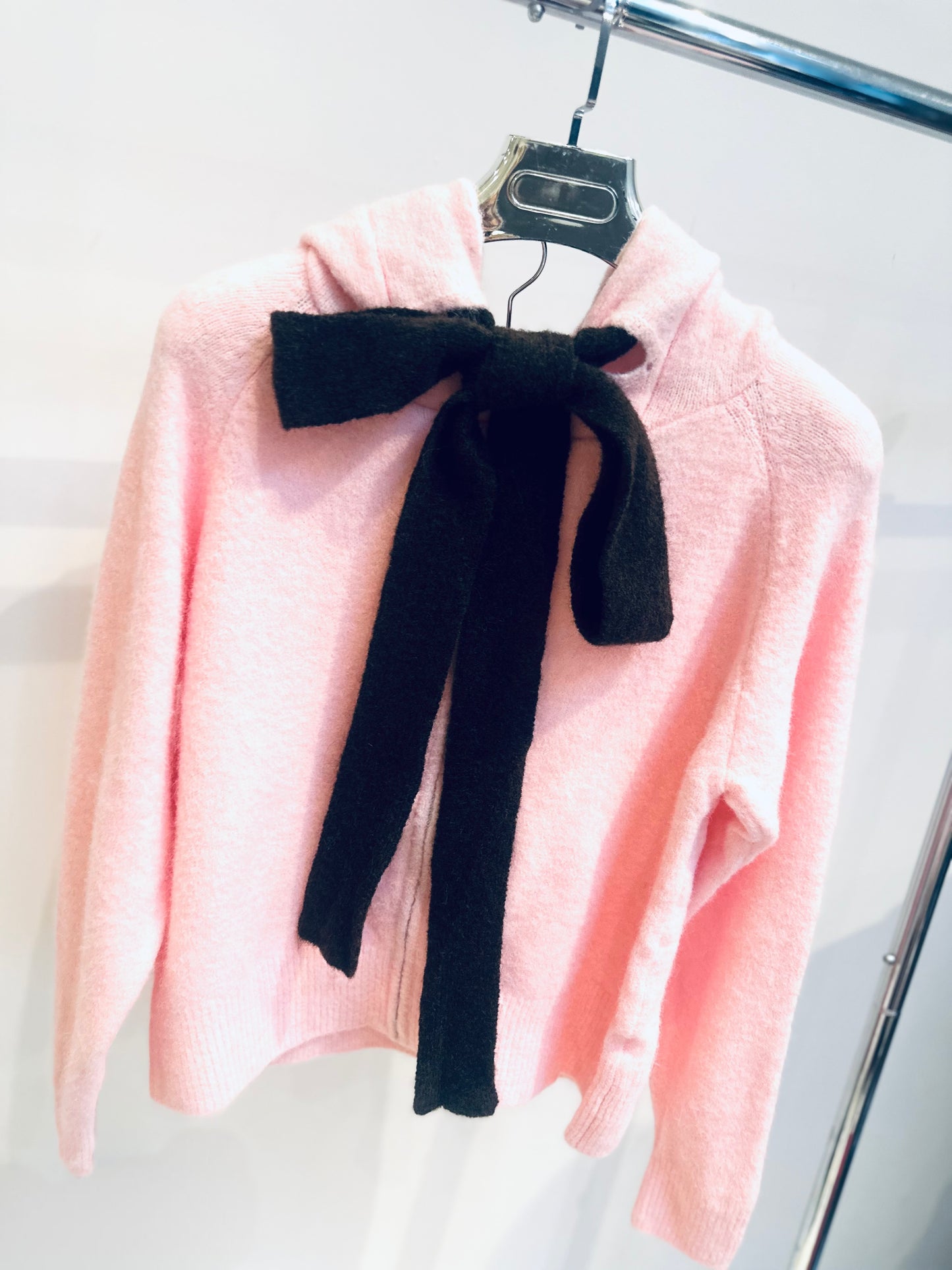 MAVEN Pink Soft Knit Bow Detail Zip Hoodie