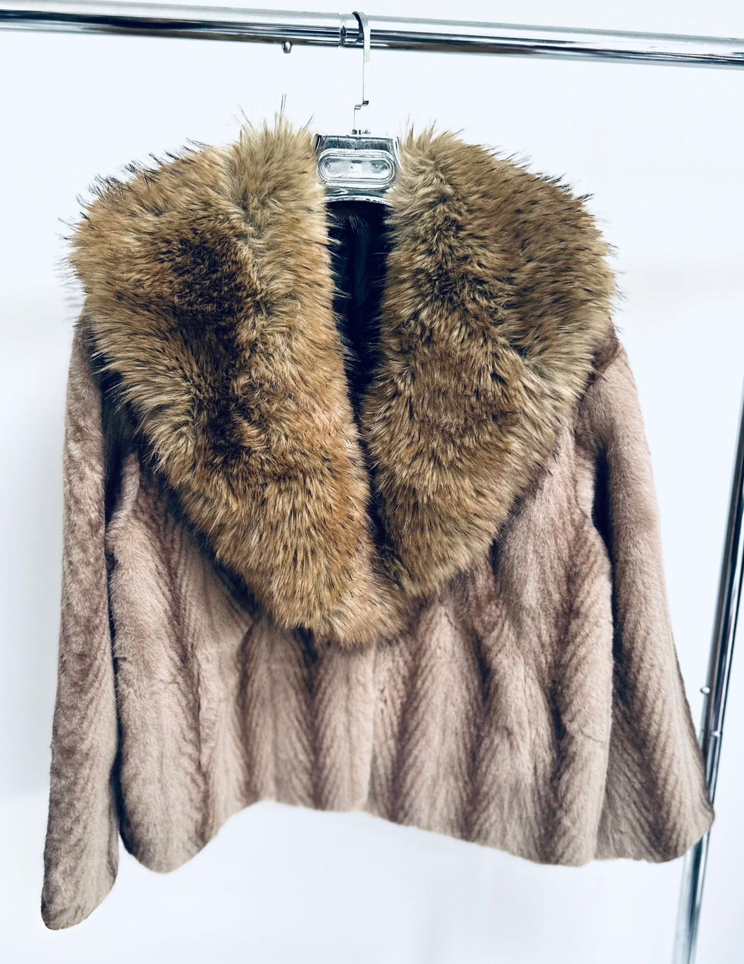 KALIYAH Brown Faux Fur Collared Oversized Jacket