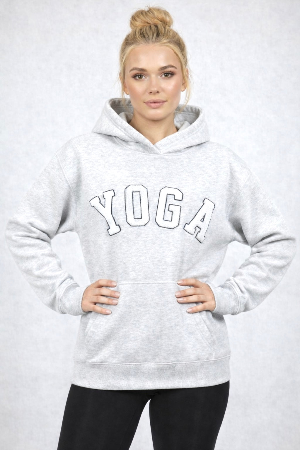 YOGA Grey Embossed Oversized Hoodie