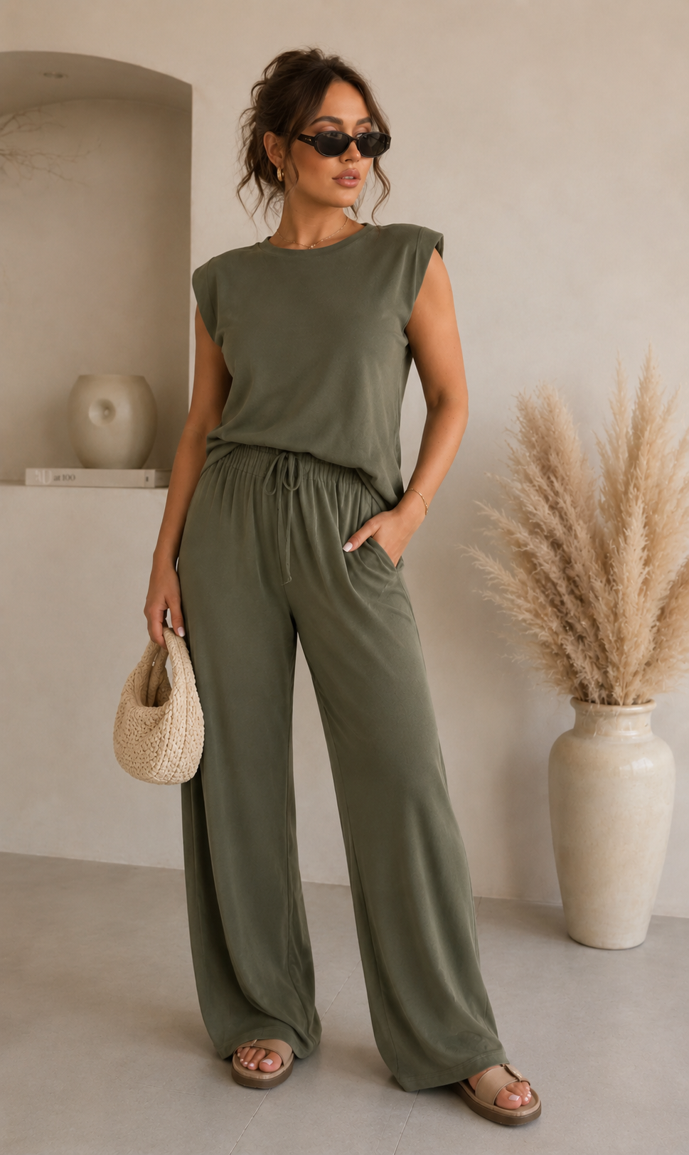 CECILY Khaki Shoulder Pad Co-Ord