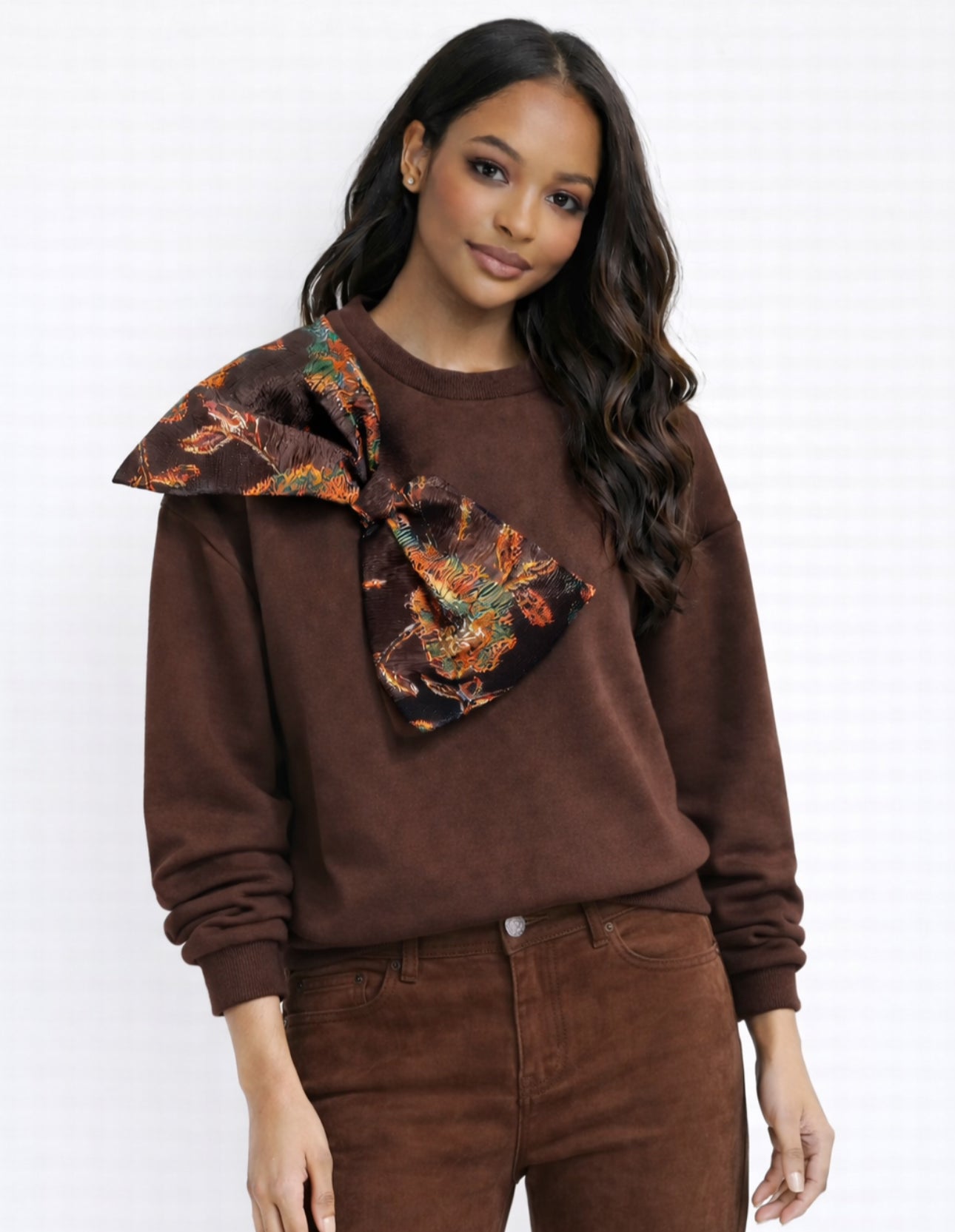 FAELYN Brown Bow Detail Jumper