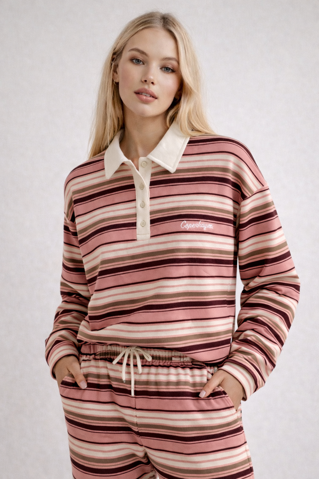 COPENHAGEN Pink Striped Rugby Jumper & Trousers Co-Ord